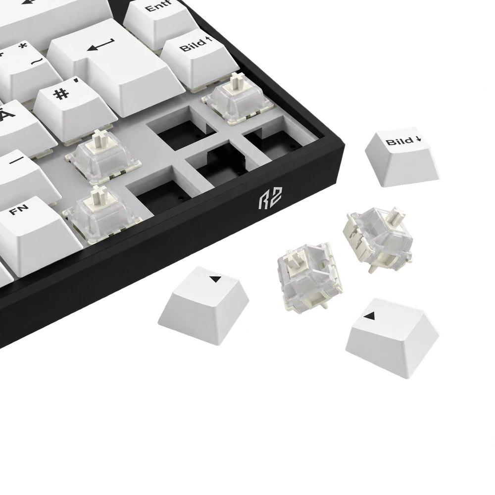 RZ 65 HE: herausgenommene Keycaps und magnetische Switches